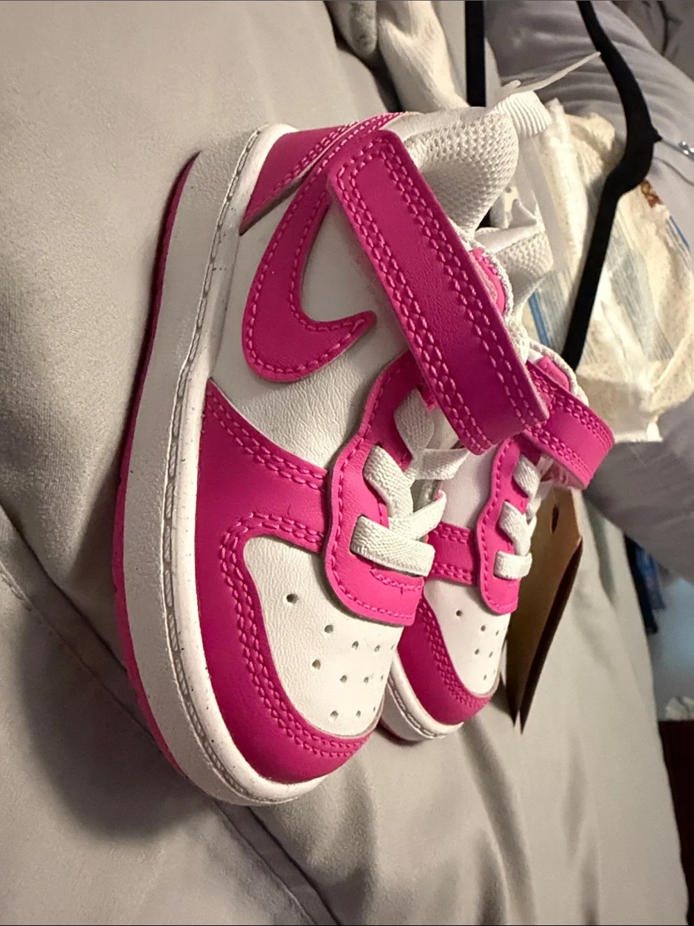 Nike Kids White and Hot Pink Velcro Sneakers